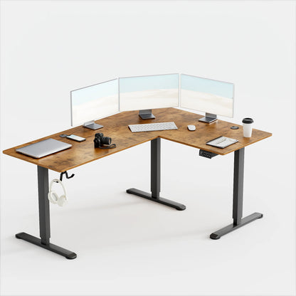 Furmax L-shaped Standing 63” W Electric Height Adjustable Computer Desk Sit-Stand Corner Desk for Home Office Lifting Range 28~46in with Memory Preset Controller